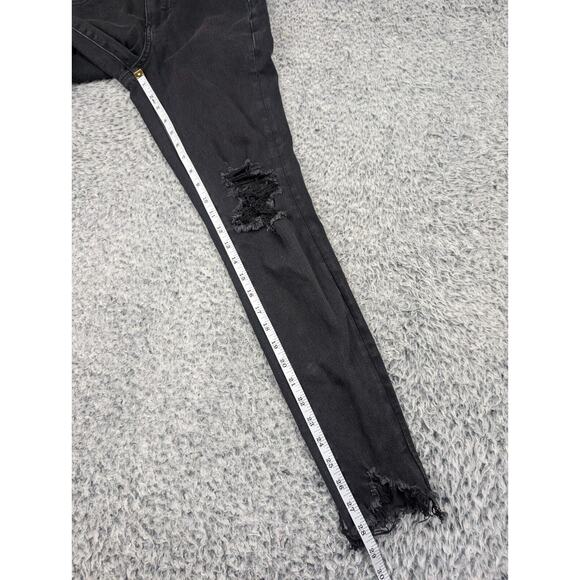 American Eagle Jeans Women 4 Black Distressed Denim Curvy Super Hi Rise Jegging - Picture 9 of 11